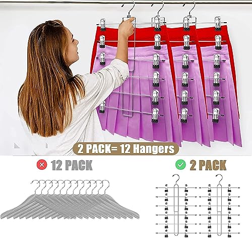 Trouser Hangers, Metal Skirt Hangers, Space Saving, Pack of 2, Non-Slip Foldable Stainless Steel Hangers for Trousers, Scarves, Jeans, Clothes, Skirt Stands