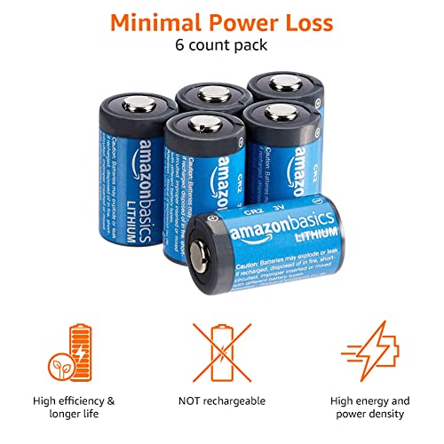 Amazon Basics 6Pack CR2 Lithium Batteries, 3 Volt, Long Lasting Power