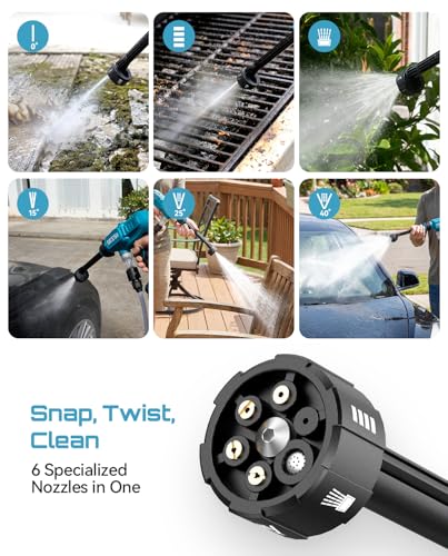 SEESII Cordless Portable Washer, Electric Power Washer with 2x4000mAh Batteries, Lightweight Washer Gun with 6-in-1 Nozzle & 27FT Hose, Handheld Power Cleaner for Car, Driveway, Garden, Patio & Fence