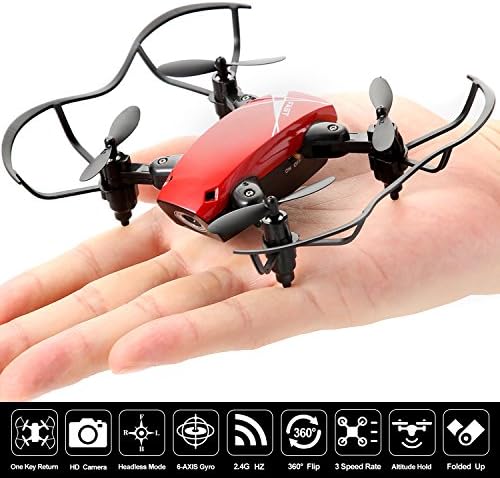 Nano Mini RC Portable Pocket Foldable Stunt Drone Quadcopter Helicopter for Kids, Beginners, Indoor & Outdoor- Camera, Remote Control, Headless Mode & Altitude Hold (Red)