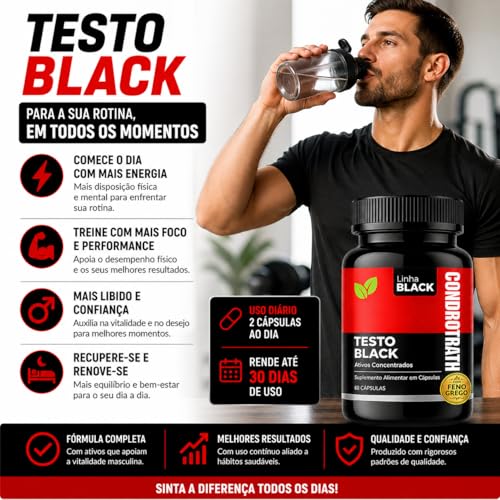 Testo Black Suplemento Alimentar Masculino 60 Cápsulas Aumento Libido Energia Vitalidade de Forma Natural Performance Masculina