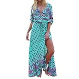 ❤Women Summer Dress,Todaies Women Long Maxi Sleeved Dress V Neck Floral Print Beach Party Dress 2018