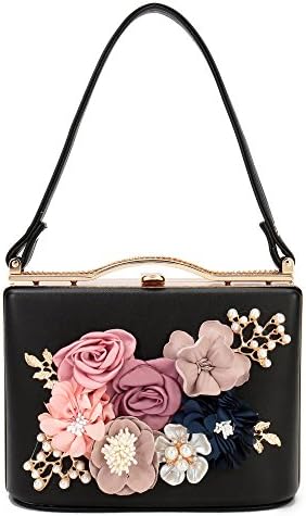 Women's Satin Flower Evening Clutch Bags Pearl Beaded Evening Handbag For Prom Bride Wedding