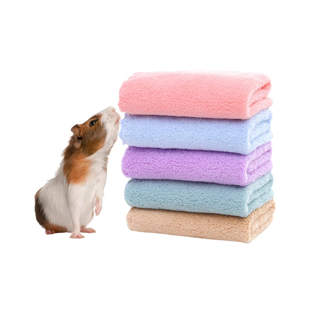 5 Pieces of Guinea Pigs Soft Blankets, Hamster Cotton Cage Liners, Small Animals Bedding Mats Bathe Towels