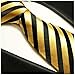 Paul Malone Necktie, Pocket Square and Cufflinks 100% Silk Gold Black Stripes