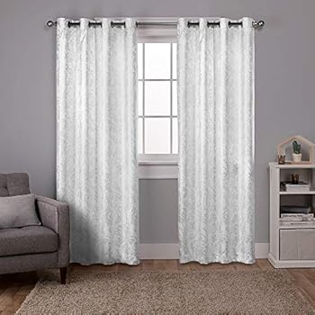 Exclusive Home Curtains Watford Distressed Metallic Print Thermal Window Curtain Panel Pair with Grommet Top, 52x84, Winter White, Silver, 2 Piece