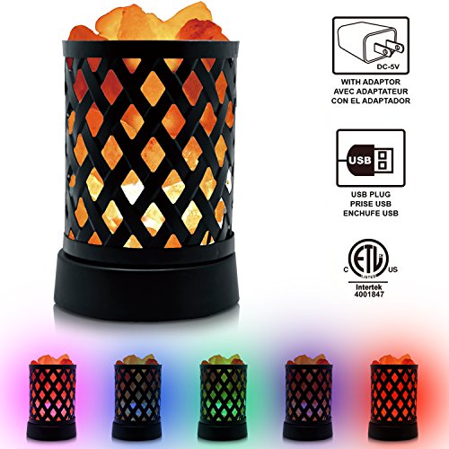 Himalayan Glow 903AC Lattice USB Lamp, Multicolor Night Light with Pink Salt Chunks by WBM, 5.1 Inches