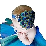 Pandahall Elastic Girl Headband Baby Headdress Dyed Peacock Feather Hairband 110mm