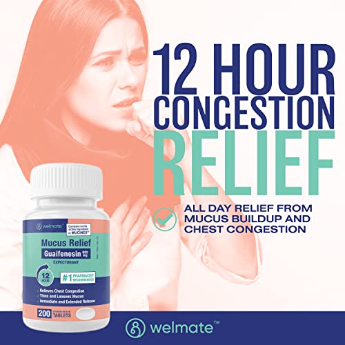 WELMATE Mucus Relief Guaifenesin 600mg 12 Hr Support Temporary