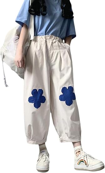 Amazon Shuming ワイドパンツ レディース ロングパンツ 九分丈 ゆったり ガウチョパンツ カジュアル 花柄 かわいい ズボン ウェストゴム 着痩せ ボトムス 夏 ロングパンツ 通販