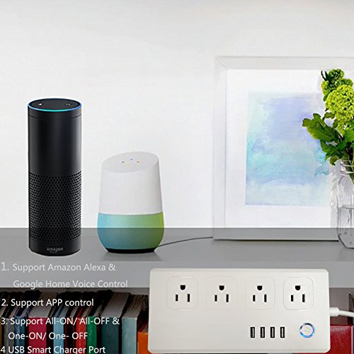 WiFi Smart Power Strips Compatible with Alexa& Google Home, No Hub Required, Knaclean Smart Surge Protector Outlets with 4 USB Ports and 4 AC Plugs Socket Supports SmartLife & Echo/ Google Control