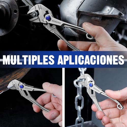 WORKPRO Adjustable Wrench Pliers 108 mm, Wrench Type Pliers with Self-adjusting Jaw, Max Opening 20 mm, Non-Slip Handle, for Nuts and Pipes