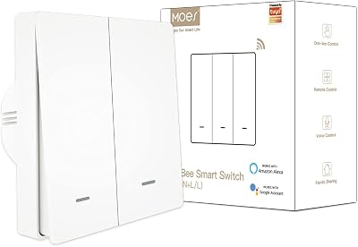 MOES ZigBee Smart Wall Light Switch 2-Gang White No Neutral Wire Required