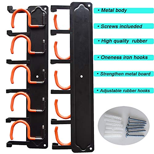 Storage Organizer for Garage With Hooks,Garden Tools Holder for Broom,Mop Rake and Yard Tool.Metal Rack Wall Mounted(Black) - Thumbnail 2