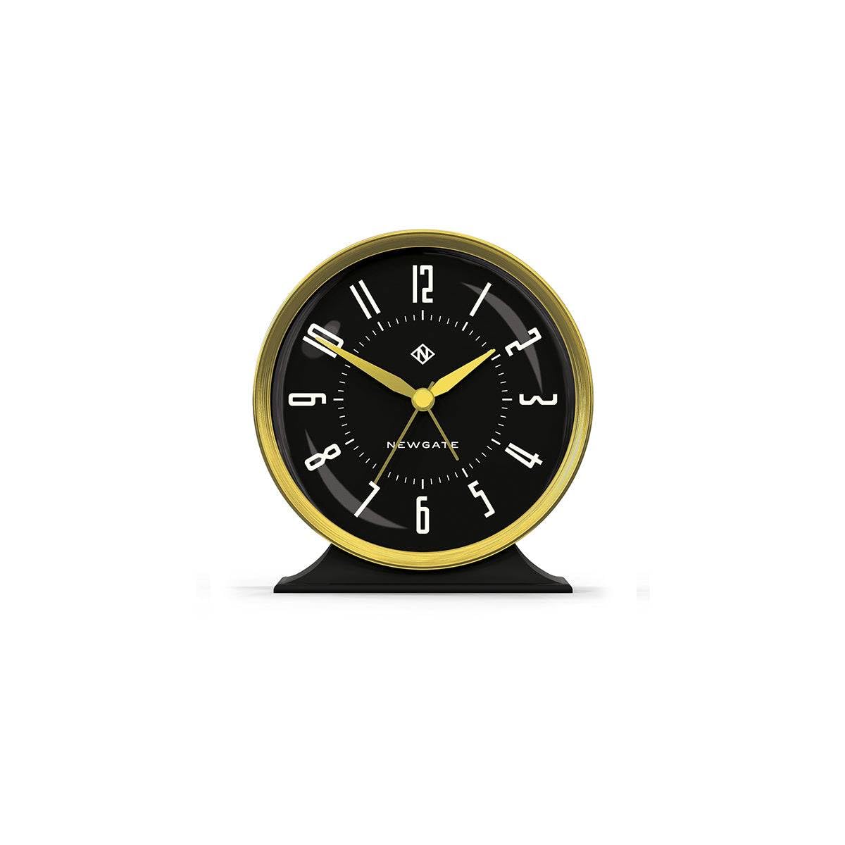 NEWGATE® Hotel alarm clock | Art deco | Black | Round | Analogue no tick | Arabic dial | Silicone finish