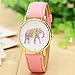Vavna Women's Big Colorful Elephant Print Gold Dial Leather Quartz Ladies Watch Pink