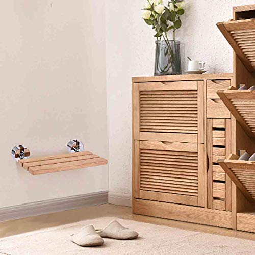 20'' Teak Wood Folding Shower Seat Bench, Wall Mount Bathroom Folding