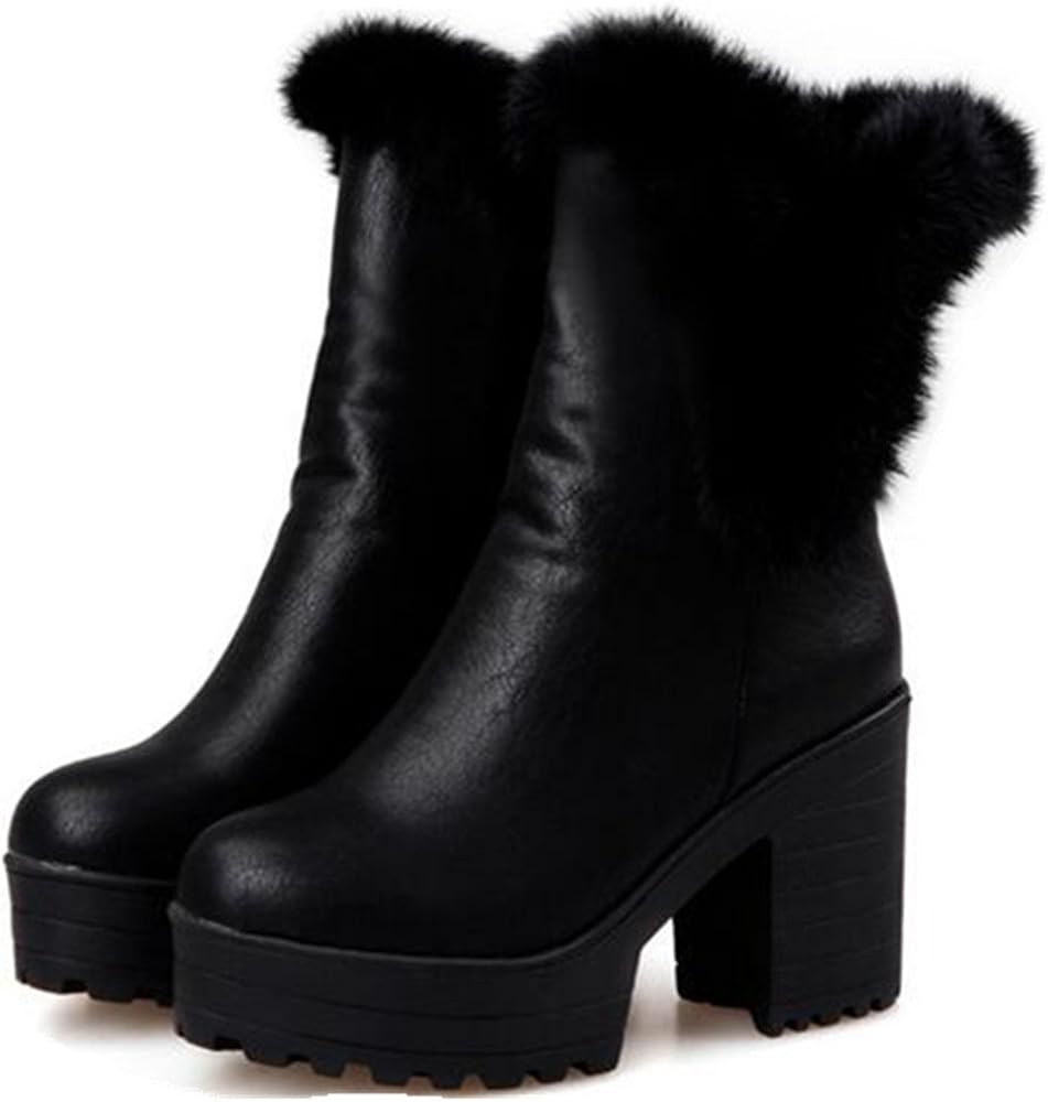 High-Heel Chunky Wedge Snow Boots Ankle 