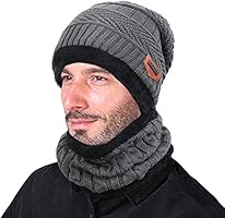 Vbiger Gorras Con Bufanda y Gorros de punto Sombreros de Invierno Hombre