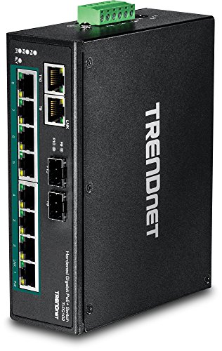 TRENDnet 10-Port Industrial Gigabit PoE+ DIN-Rail Switch, 240 W PoE power budget, 20 Gpbs switch capacity, Dual Redundant, TI-PG102