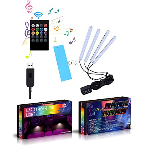 AveyLum Car LED Strip Lights USB 5V 4pcs Auto Interior Music Sync Underdash Footwell Lighting Kit RGB 5050 SMD LED Tape Light