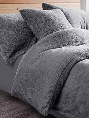 Fleece Teddy Pillowcase Cover Pair 50cm x 75cm Approx Warm and Cosy Silver Pillowcase Pair Only By EXQUIZIT HOME.