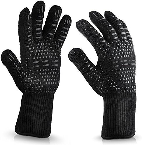 Msmsse Oven Gloves Cooking Mitts BBQ Grilling Fireplace Accessories and Welding Resistant and Forearm Protection with High Performance Heat Resistance(1 Pair, Black)