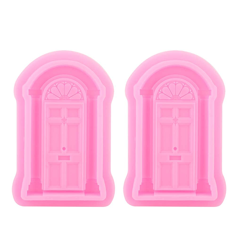 2Pcs Classic Door Silicone Mould, Baking Mold DIY Door Window Silicone Mold Cake Fondant Cookie Mould Decorating Baking Tool(Pink)