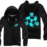 Pulle-A Anime Cosplay Naruto Kakashi Sasuke Sharingan Triple RINNEGAN Costume Hoodie Zip Long Sleeve Jacket BlueFluorescence Thicker Black L