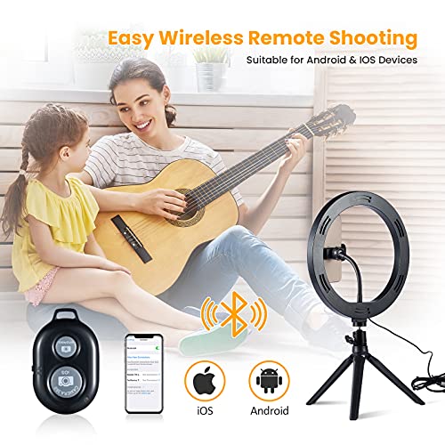 10.2’’ LED Ring Light with Tripod Stand & Phone Holder & Bluetooth Remote, 3 Light Modes 10 Brightness Level Desk Selfie Ringlight for Phone/Camera, for Makeup/Live Streaming/YouTube/Tik Tok/Video