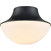 TENGIANTS Modern Matte Black Semi Flush Mount Ceiling Light Fixture Industrial Metal Round Bowl Shape Milk Glass Light Fixtur
