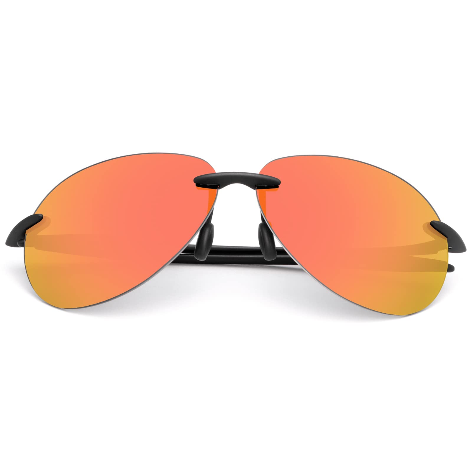 Rimless Polarized Sports Sunglasses for Men Women Driving Cycling Running Fishing Golf UV Protection Glasses Fashion Unisex Shades Retro Eyeglasses Anti Glare Classic Mirror Lens Eyewear -Orangered