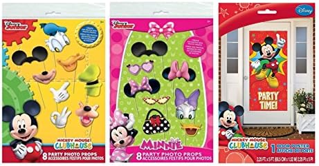 Mickey Mouse Clubhouse and Minnie Mouse Photo Booth Props (16 pc) and Mickey Mouse 60" Door Poster Decoration