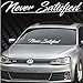 Never Satisfied | Full Size 33 Inch Windshield Banner | Vinyl Decal/Sticker Graphic, Cursive/Script for Car and Truck Window Livery Accessory