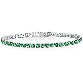 Mameloly 6mm Cubic Zirconia Classic Tennis Bracelet 14K Gold Plated Baguette Charm Multicolored CZ Bracelets for Women Size 6.5-7.5 Inch