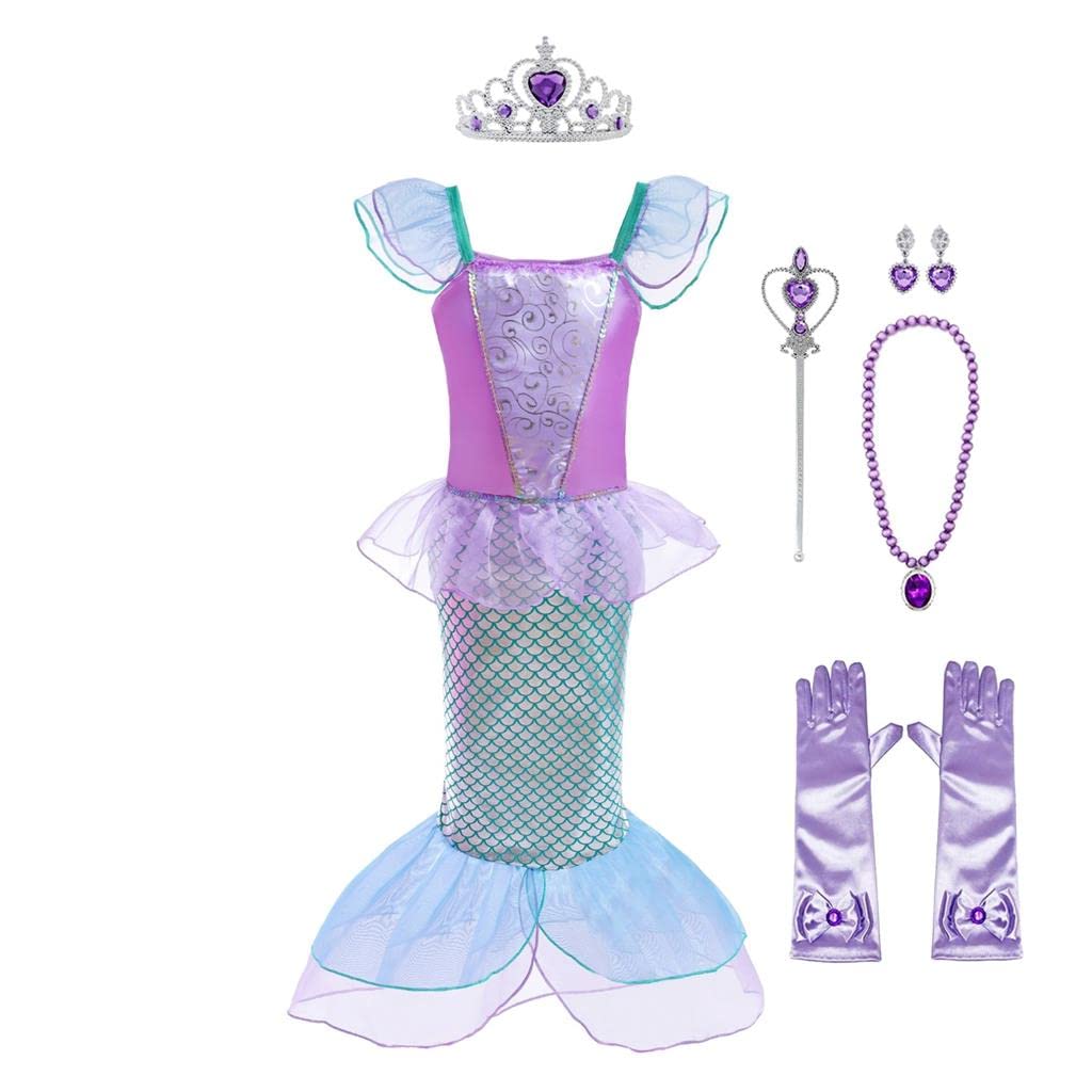 Lito Angels Mermaid Princess Ariel Costumes Fancy Party Dress with Accessories for Kids Girls Age 8-9 Years Purple