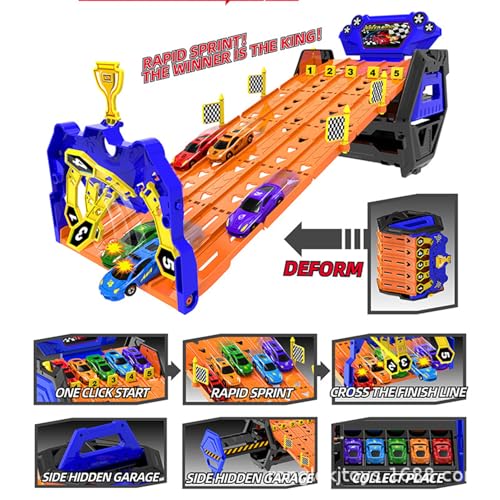 AM ANNA Toddler Toys for 3 4 5 6 Years Old Boys Birthday Gift, Portable Race Track Truck Toy Car with 5 Race Cars & 5 Tracks Transport, Best Gift Carrier Truck Vehicles Toys Set for Kids,Truck Car