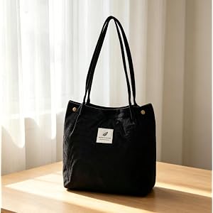 Corduroy Tote Bag for Women, Large Capacity Shoulder Handbag with Dual Handles for Travel Work Daily