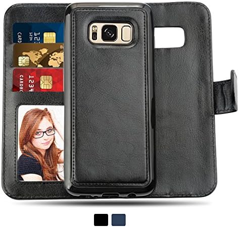 Galaxy S8 Case,2 in 1 Magnetic Detachable Folio Flip PU Leather Samsung S8 Wallet Case [Kickstand] with Card Slot Cash Clip Shock Absorbing TPU Casing for Samsung Galaxy S8,Black