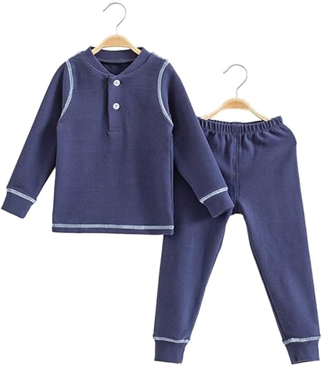 Amazon Co Jp Baomei パジャマ 秋と冬の子供の熱下着セットコットン肥厚少年少女赤ちゃんの秋服qiukuパジャマセットのソリッドカラー 110 170センチメートル Color Navy Size 160cm ホーム キッチン