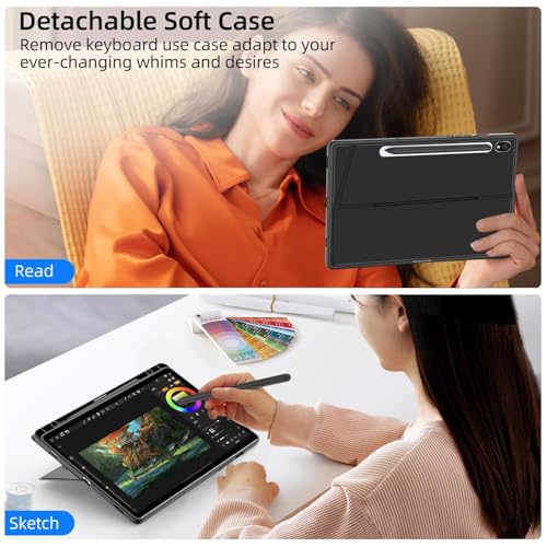 iXTRA Detachable Keyboard Case with Trackpad for Galaxy Tab S9 / S9 FE / S10 FE / S10 Lite 10.9"/11", Magnetic Galaxy Tab S9 Keyboard Case with Backlight, Adjustable Stand, Pencil Holder