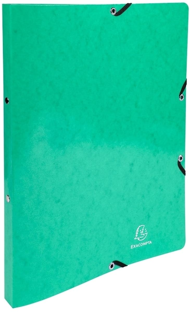 Exacompta - ref. 54898E - 1 coated glossy card binder with rubber bands - 2 round rings 15mm diameter - 20mm spine - External dimensions: 32x25 cm - A4 file size - Colour: dark green