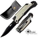 Best Tactical Survival Knife 5-in-1 Tactical Pocket Folding Knife with LED Light, Seatbelt Cutter, Glass Breaker & Magnesium Fire Starter With Prime Quality Leather Cover