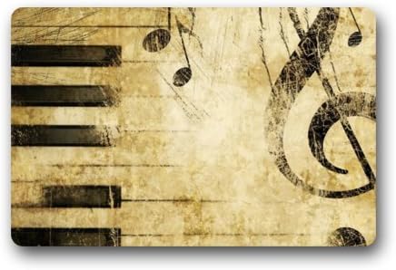 Top Fabric &amp; Non-Slip Rubber Indoor/Outdoor Doormat Door Mats - Vintage Music Note with Piano Keyboards Art Floor Mat Rug for Home/Office/Bedroom