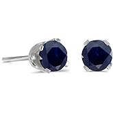 14k White Gold 4 mm Round Sapphire Stud Earrings