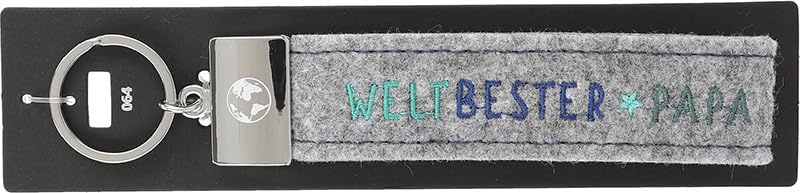 Depesche 004298-064 Looped Keyring Made of Felt, with Engraved Metal Finish and Iconic Print, World's Best Papa, Blue, Approx. 18.7 x 4.4 x 1 cm