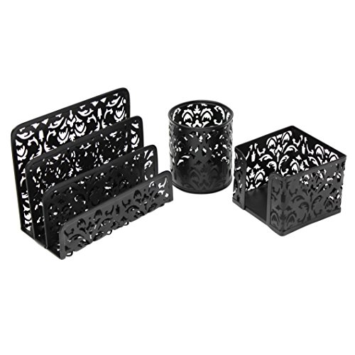 Three Piece Desk Organizer Set - Can Be Used On Desktop | Table | Counter in Kitchen or Work Space - Black