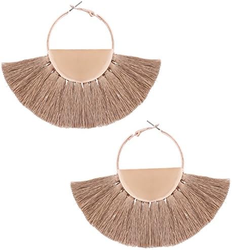 VK Accessories Semicircle Fan Shape Tassel Earrings Hoop Dangle Ear Drop Soriee for Women (rose gold 02)