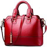 Women's Classic Red Shoulder Bag Lady Simple Leather Top Handle Tote Boston Handbag