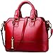 Women's Classic Red Shoulder Bag Lady Simple Leather Top Handle Tote Boston Handbag